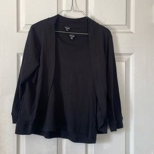 Rafaella black two piece crewneck top petit coat jacket sweater open cardigan